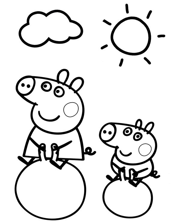 Online coloring book: Peppa and George on the balls coloring page